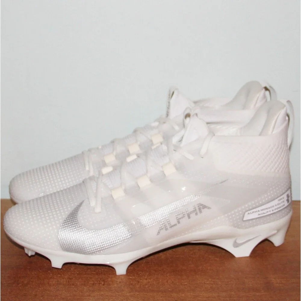 Nike Alpha Menace 4 Elite Football Cleats Mens 12 White Silver